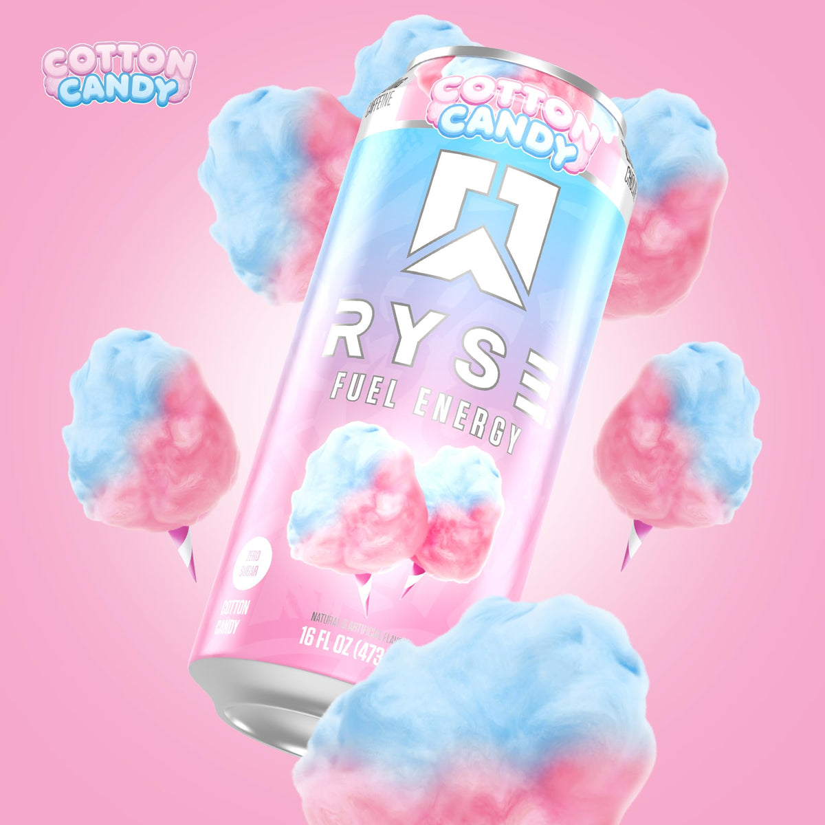 RYSE Fuel Energy Drink – Cotton Candy, Sugar Free, 200mg Caffeine, 16oz Cans (12-Pack)