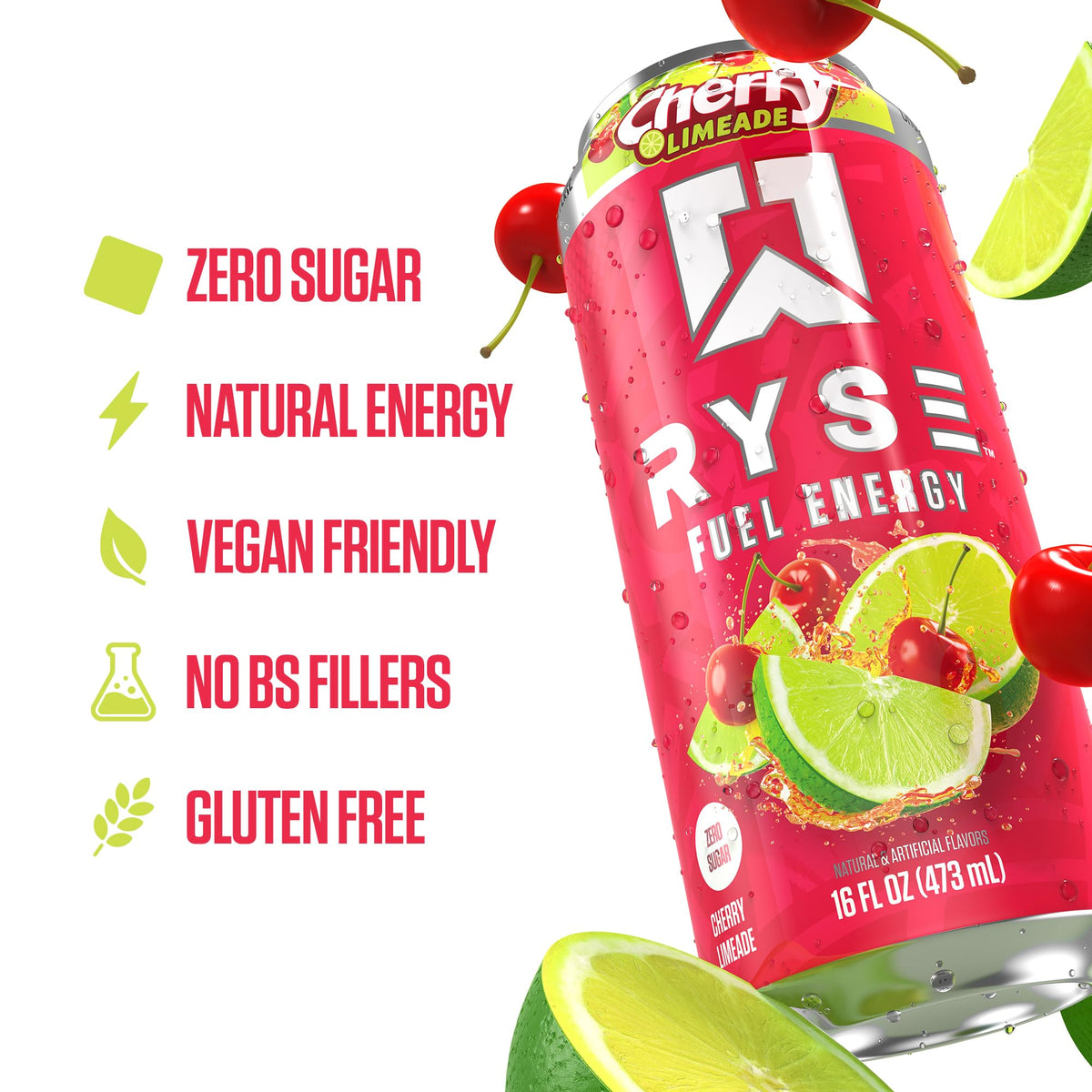 RYSE Fuel Energy Drink – Cherry Limeade | Sugar Free, Vegan, Gluten Free | 200mg Caffeine