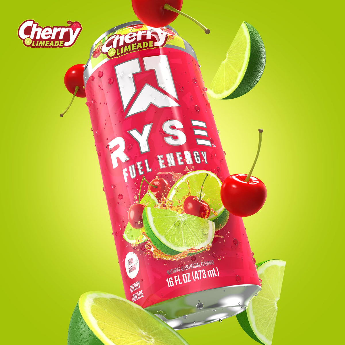 RYSE Fuel Energy Drink – Cherry Limeade | Sugar Free, Vegan, Gluten Free | 200mg Caffeine