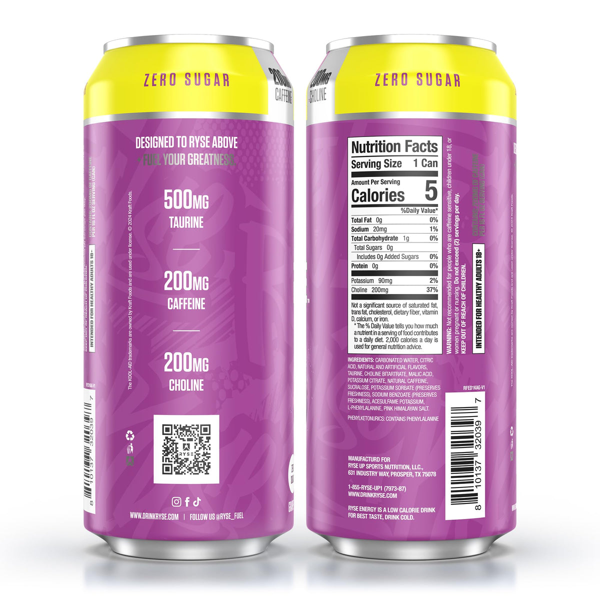 RYSE Fuel Energy Drink Kool-Aid Grape – Sugar Free, Vegan, Gluten Free | 200mg Caffeine, 16oz Can (12-Pack)