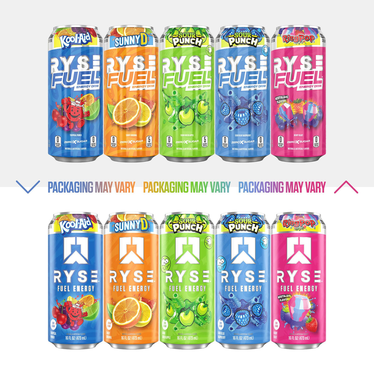 RYSE Fuel Energy Drink – Sour Punch Blue Raspberry – Sugar Free, Vegan, Gluten Free, 200mg Caffeine | 16 fl oz Cans (12-Pack)