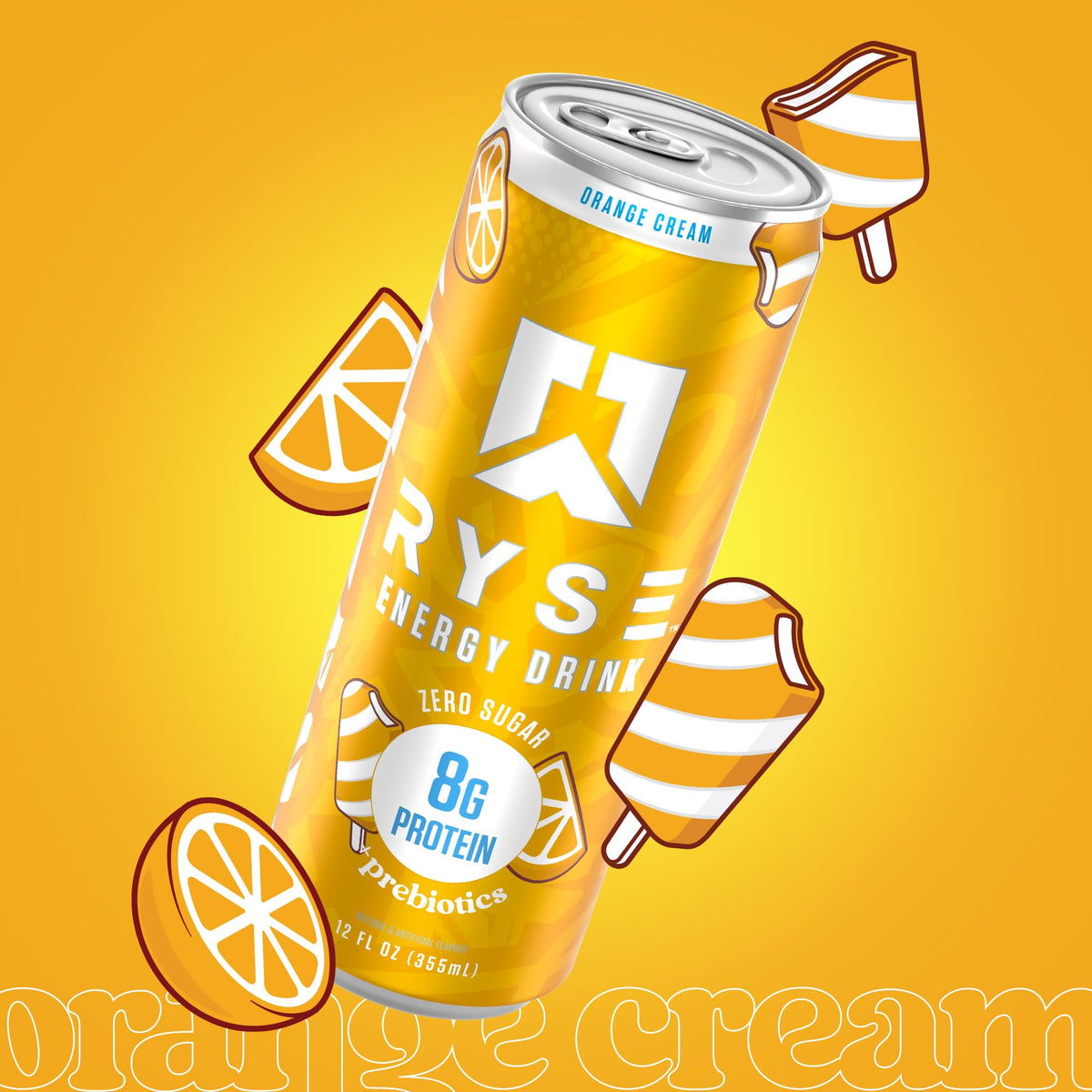 RYSE Functional Energy Drink - Orange Cream | 150mg Caffeine, 8g Protein, 1g Prebiotics | Sugar Free, Gut-Friendly | 12 fl oz Cans (12-Pack)