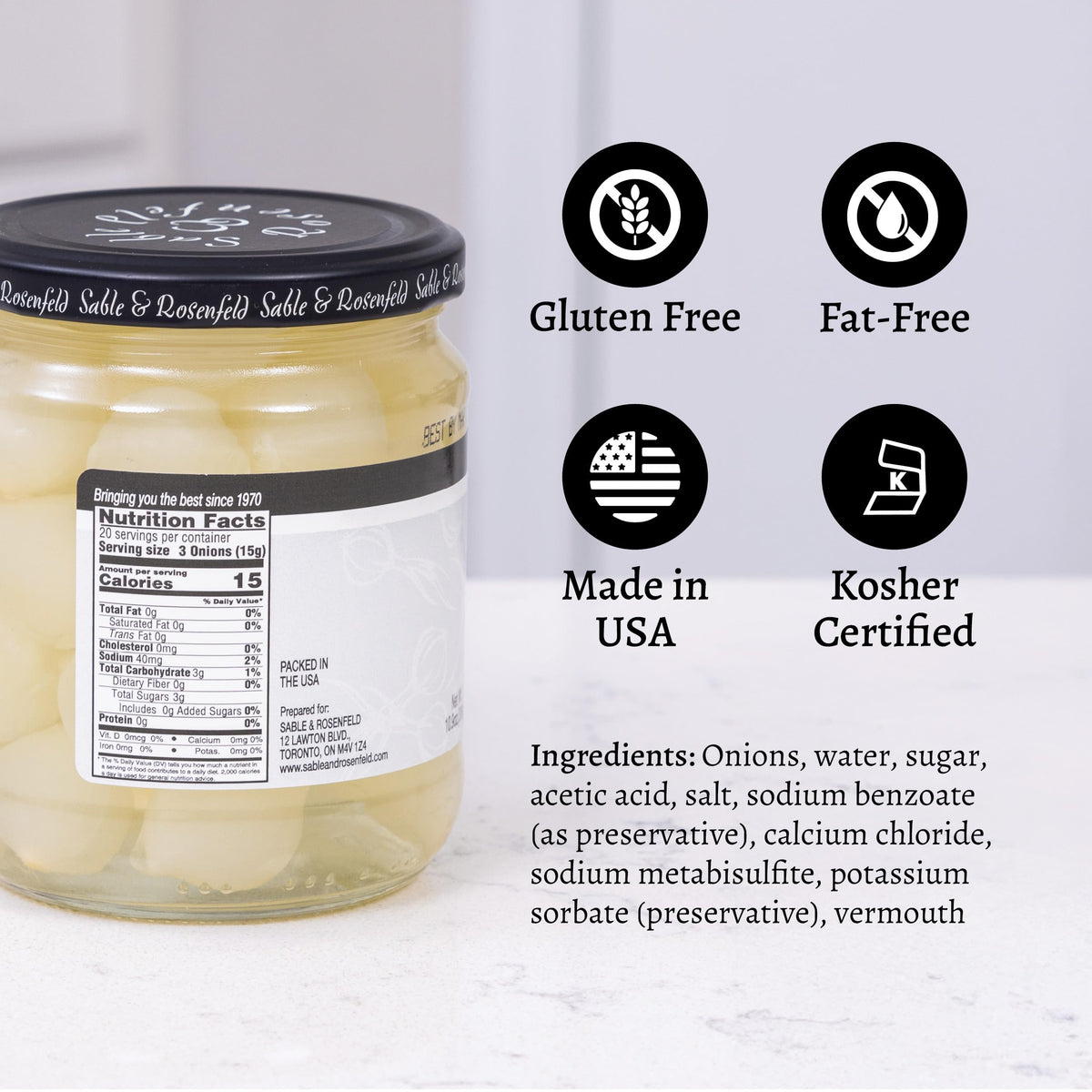 Sable & Rosenfeld Vermouth Tipsy Onions – Gourmet Pickled Silverskin Onions for Martinis & Cocktails, 10.9 oz (Pack of 6)