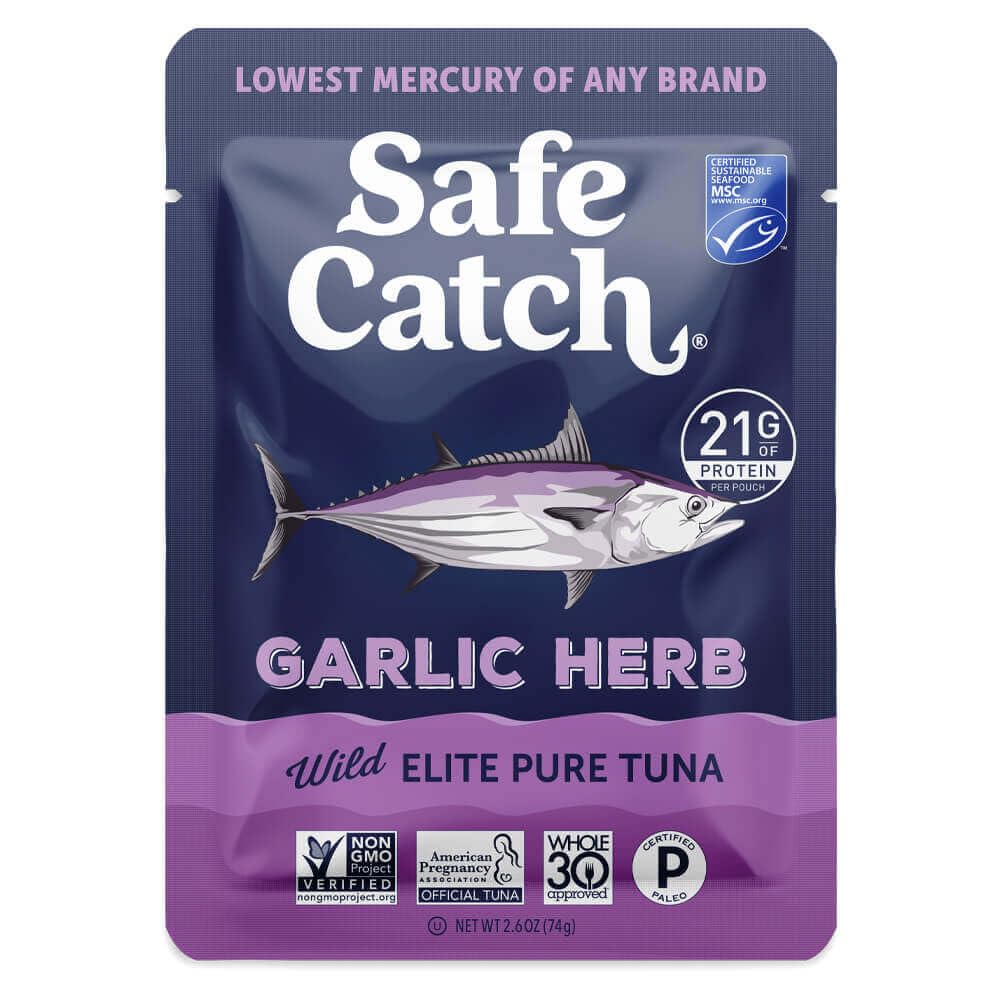 Safe Catch Elite Garlic Herb Wild-Caught Tuna Pouch – Lowest Mercury, Gluten-Free, Paleo, Non-GMO, 2.6oz, Pack of 12
