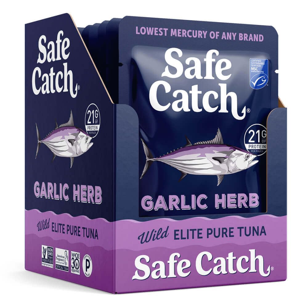 Safe Catch Elite Garlic Herb Wild-Caught Tuna Pouch – Lowest Mercury, Gluten-Free, Paleo, Non-GMO, 2.6oz, Pack of 12
