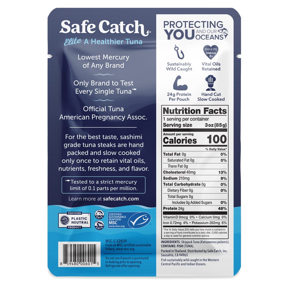 Safe Catch Elite Wild Tuna Pouch — Lowest Mercury, 24g Protein, Gluten-Free, Pack of 12