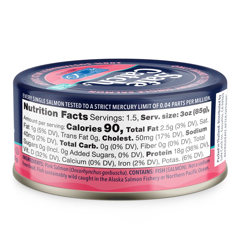 Safe Catch Wild Pacific Pink Salmon Canned — No Salt Added, Mercury Tested, Skinless & Boneless, 6 x 5oz