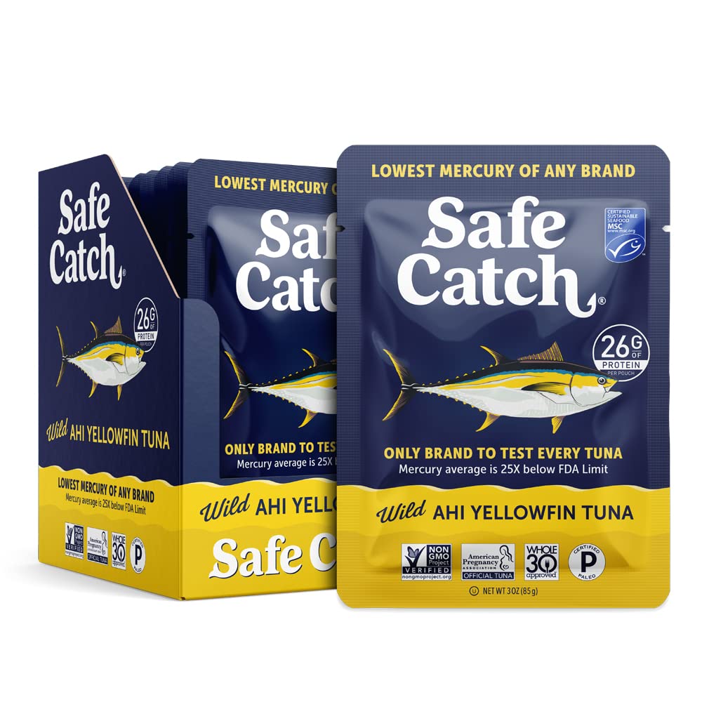 Safe Catch Wild Ahi Yellowfin Tuna Pouches – Low Mercury, High Protein, Omega-3 (12 Pack)