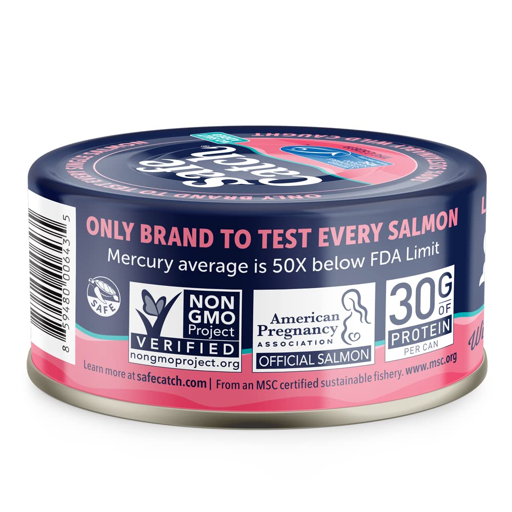 Safe Catch Wild Pacific Pink Salmon Canned — No Salt Added, Mercury Tested, Skinless & Boneless, 6 x 5oz