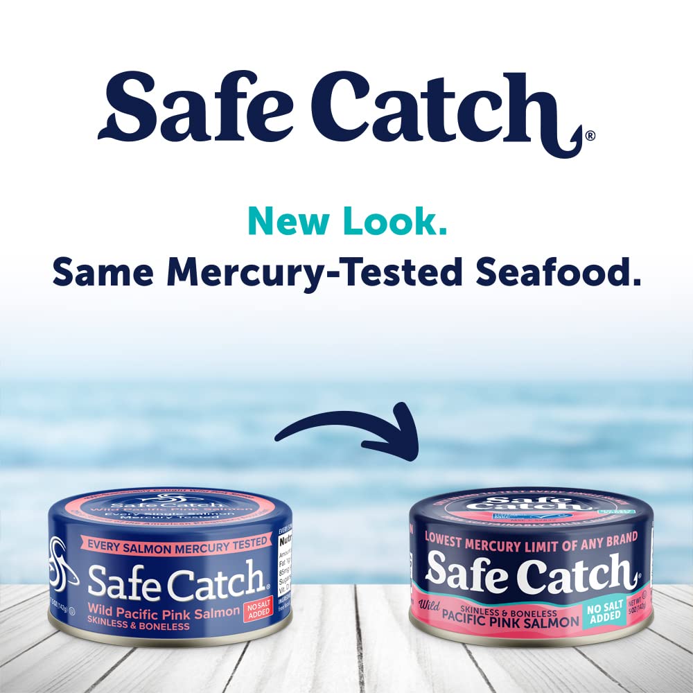 Safe Catch Wild Pacific Pink Salmon Canned — No Salt Added, Mercury Tested, Skinless & Boneless, 6 x 5oz