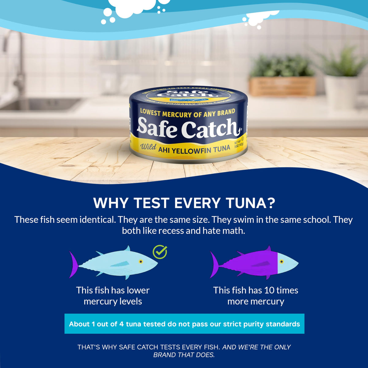 Safe Catch Wild Ahi Yellowfin Tuna – Low Mercury, Gluten-Free, Kosher, 6 Pack