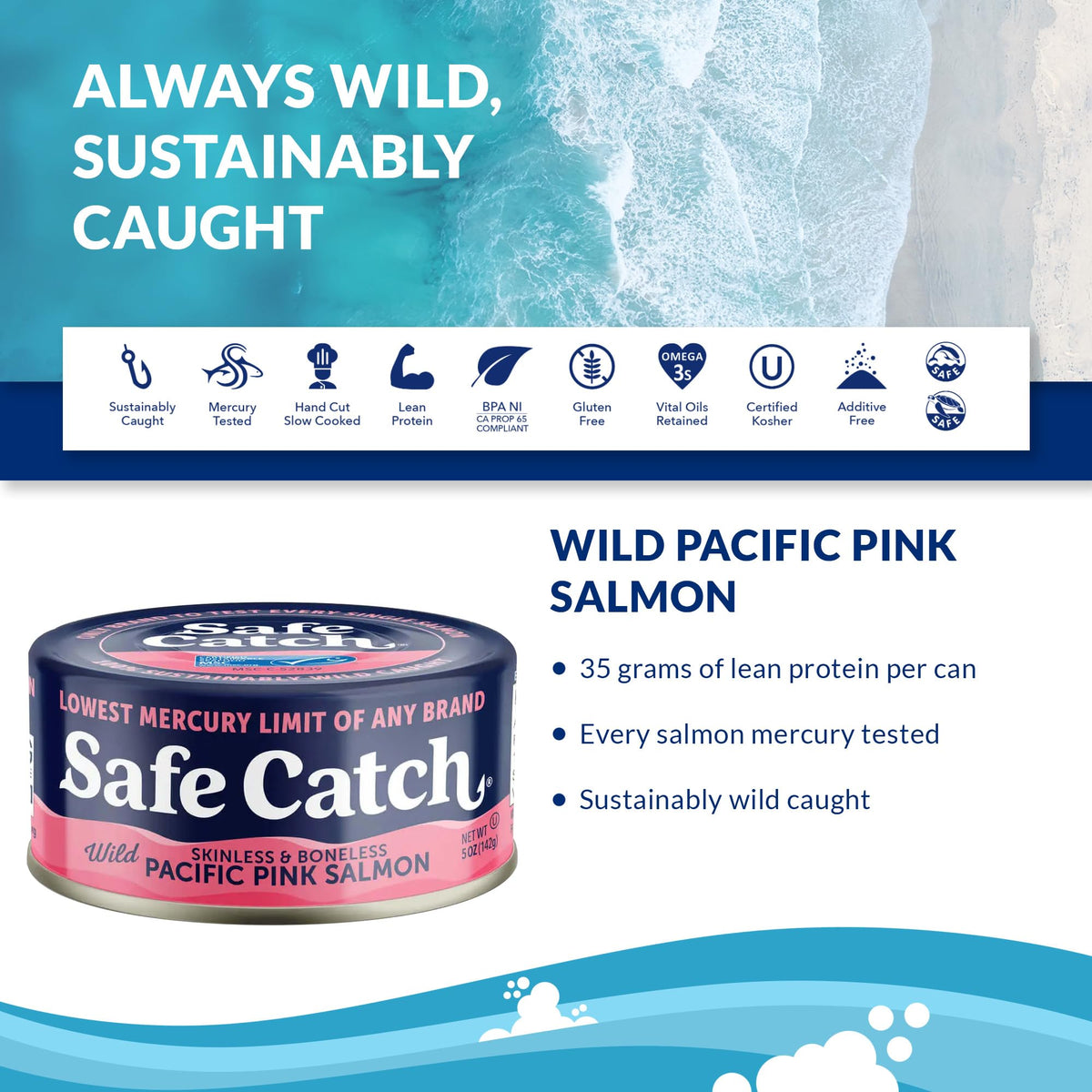 Safe Catch Wild Pink Salmon – Skinless & Boneless Canned Salmon, Mercury Tested, 6-Pack 5oz