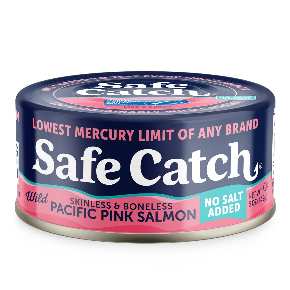 Safe Catch Wild Pacific Pink Salmon Canned — No Salt Added, Mercury Tested, Skinless & Boneless, 6 x 5oz