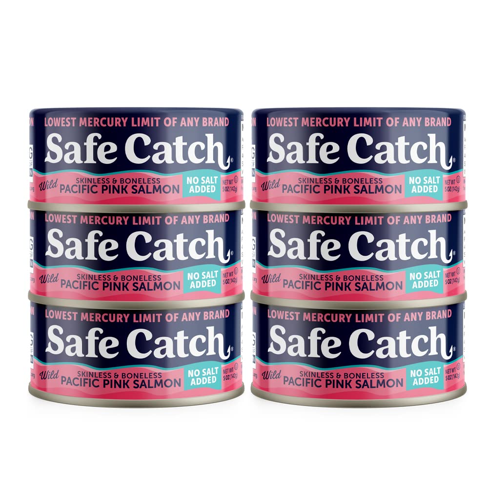Safe Catch Wild Pacific Pink Salmon Canned — No Salt Added, Mercury Tested, Skinless & Boneless, 6 x 5oz