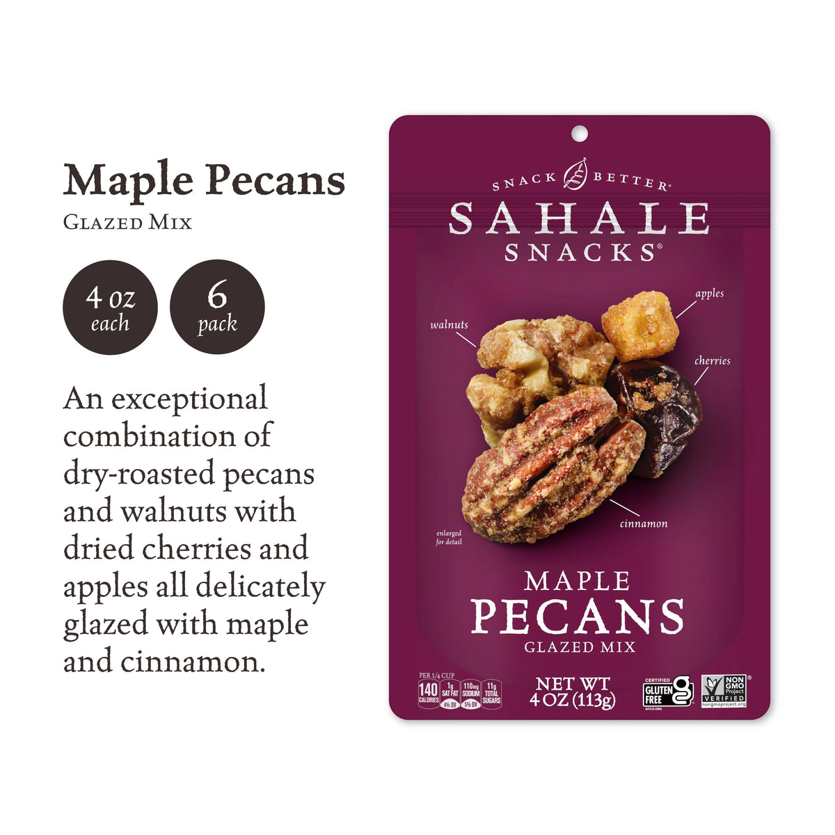 Sahale Snacks Maple Pecans Glazed Mix – 6-Pack, Dry-Roasted Nuts with Cherries & Apples