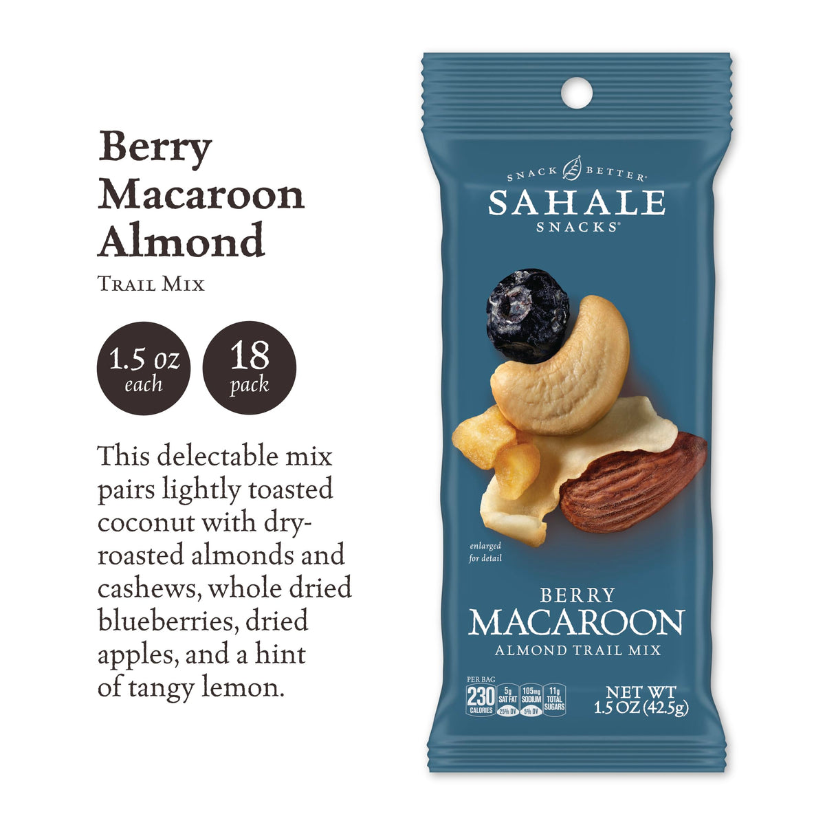 Berry Macaroon Almond Trail Mix by Sahale Snacks – 1.5 oz Grab & Go Bag, 18 Pack | Non-GMO, Kosher, Gluten-Free