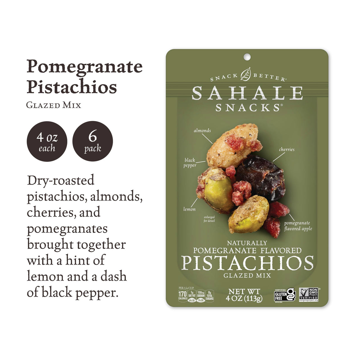 Sahale Snacks Pomegranate Flavored Pistachios Glazed Mix – 4 oz Pack of 6