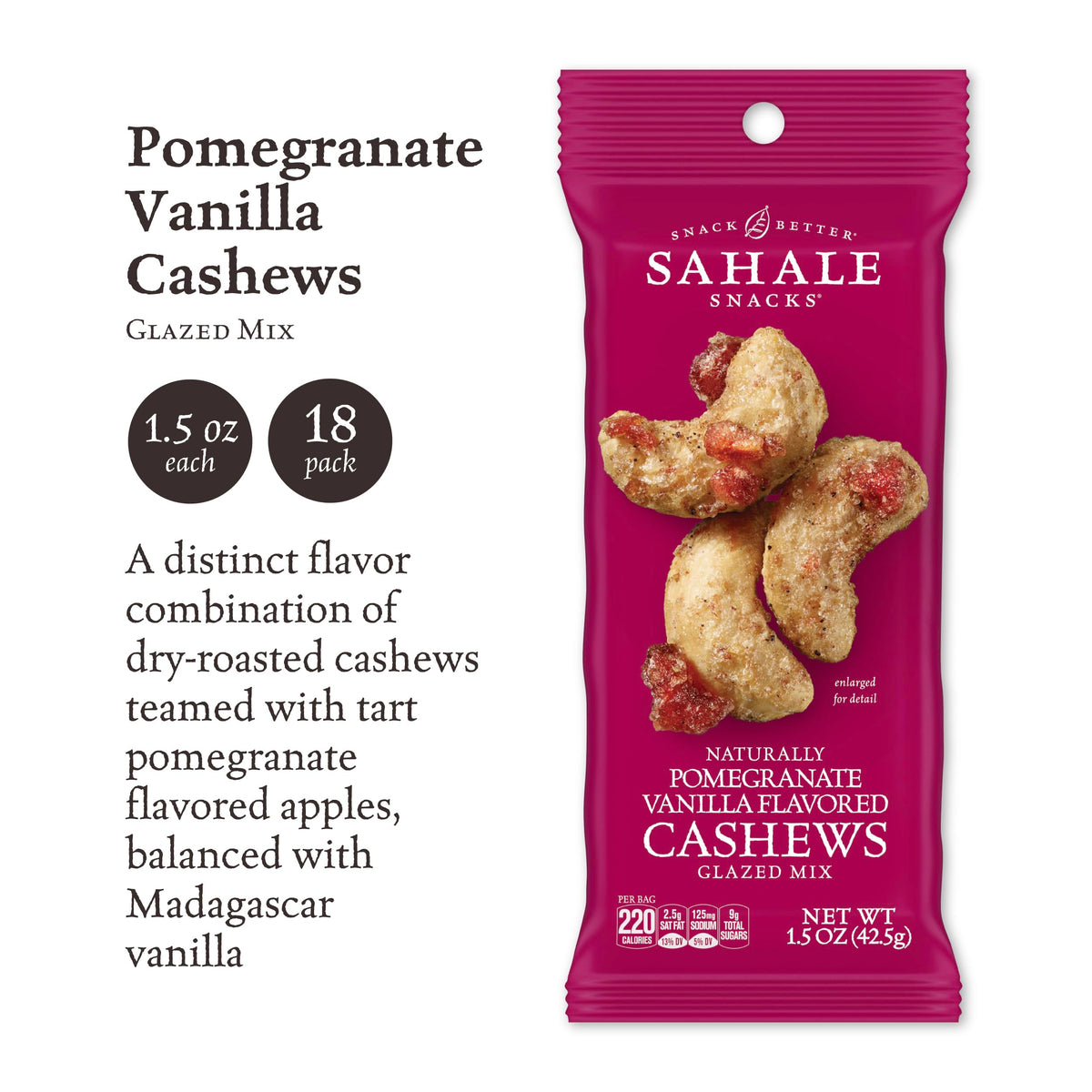 Sahale Snacks Pomegranate Vanilla Cashews – 1.5 oz Packs (18 Count) | Non-GMO, Kosher, Gluten-Free