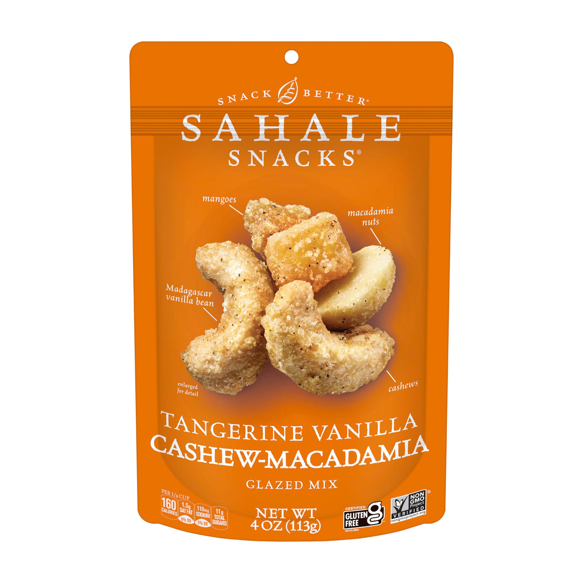 Sahale Snacks Tangerine Vanilla Cashew-Macadamia Glazed Mix – 4 oz Pouches (6 Pack) – Non-GMO, Kosher, Gluten-Free