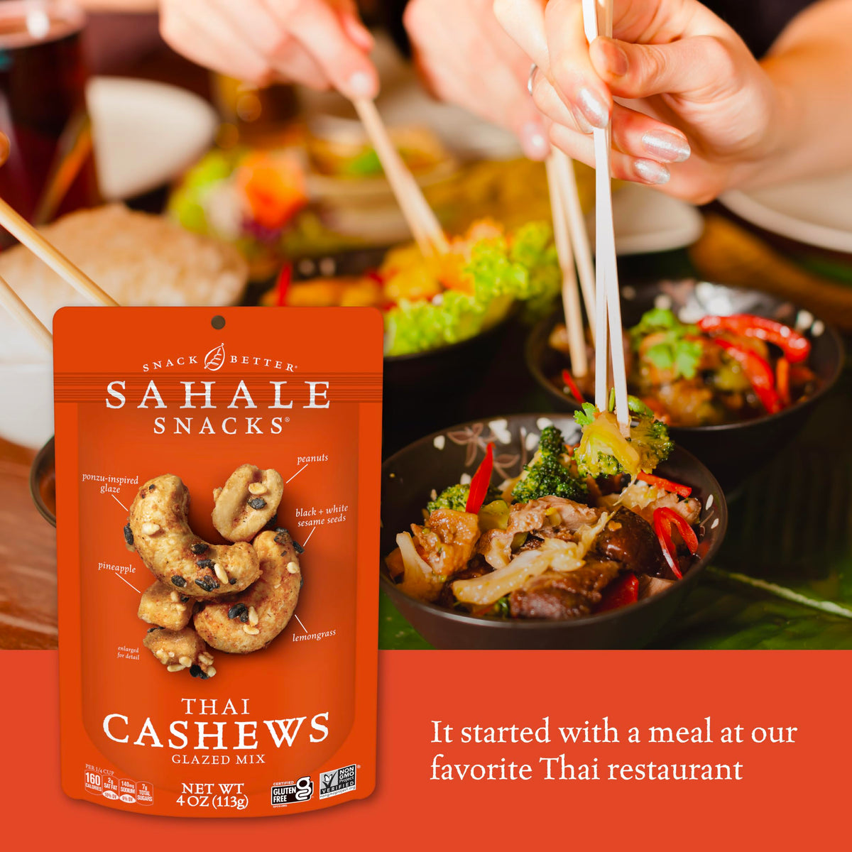Sahale Snacks Thai Cashews Glazed Mix – 6 x 4 oz Pack | Thai-Inspired Sweet & Savory Nuts