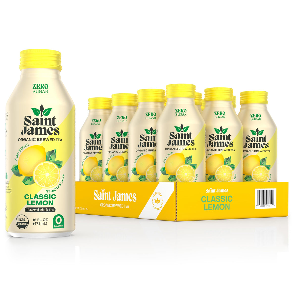 Saint James Iced Tea - Organic Black Tea, Zero Calorie, Zero Sugar, Classic Lemon – 12 Pack (16 fl oz each)