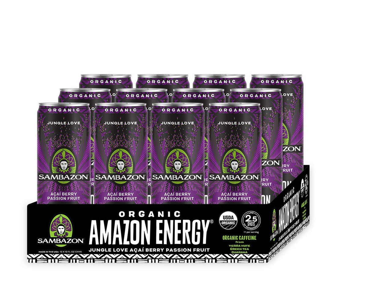 Sambazon Jungle Love Organic Amazon Energy Drink – Acai Berry & Passionfruit, 12 fl oz (12-Pack)