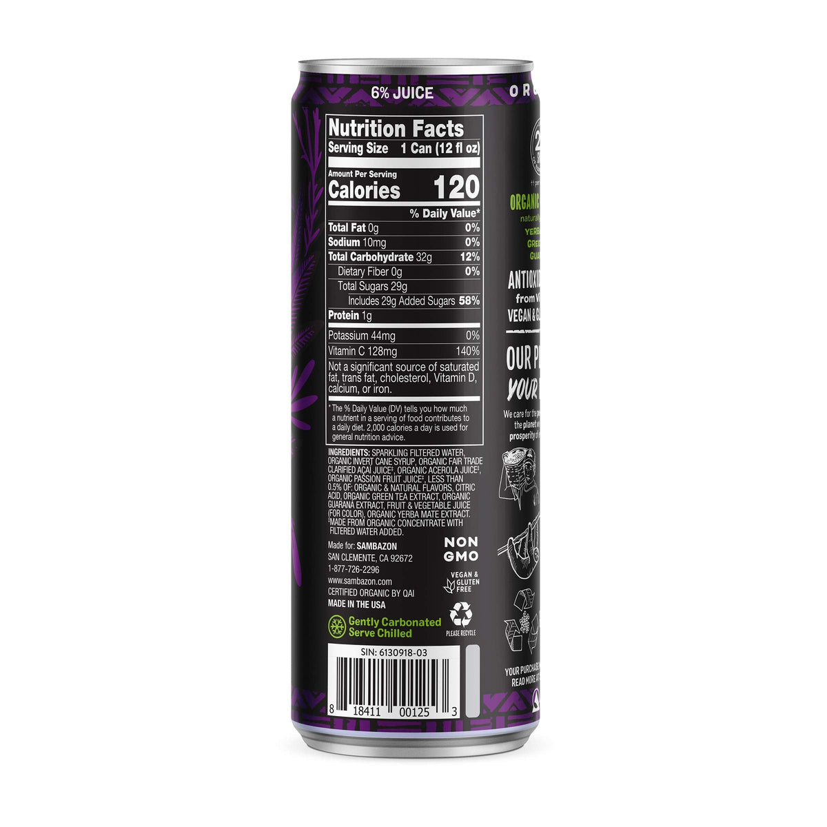 Sambazon Jungle Love Organic Amazon Energy Drink – Acai Berry & Passionfruit, 12 fl oz (12-Pack)