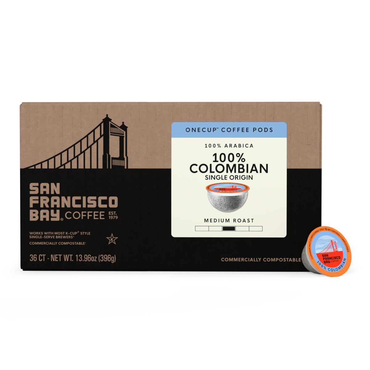 San Francisco Bay K-Cup Pods – 100% Colombian Arabica, Medium Roast, 36-Count, Compostable