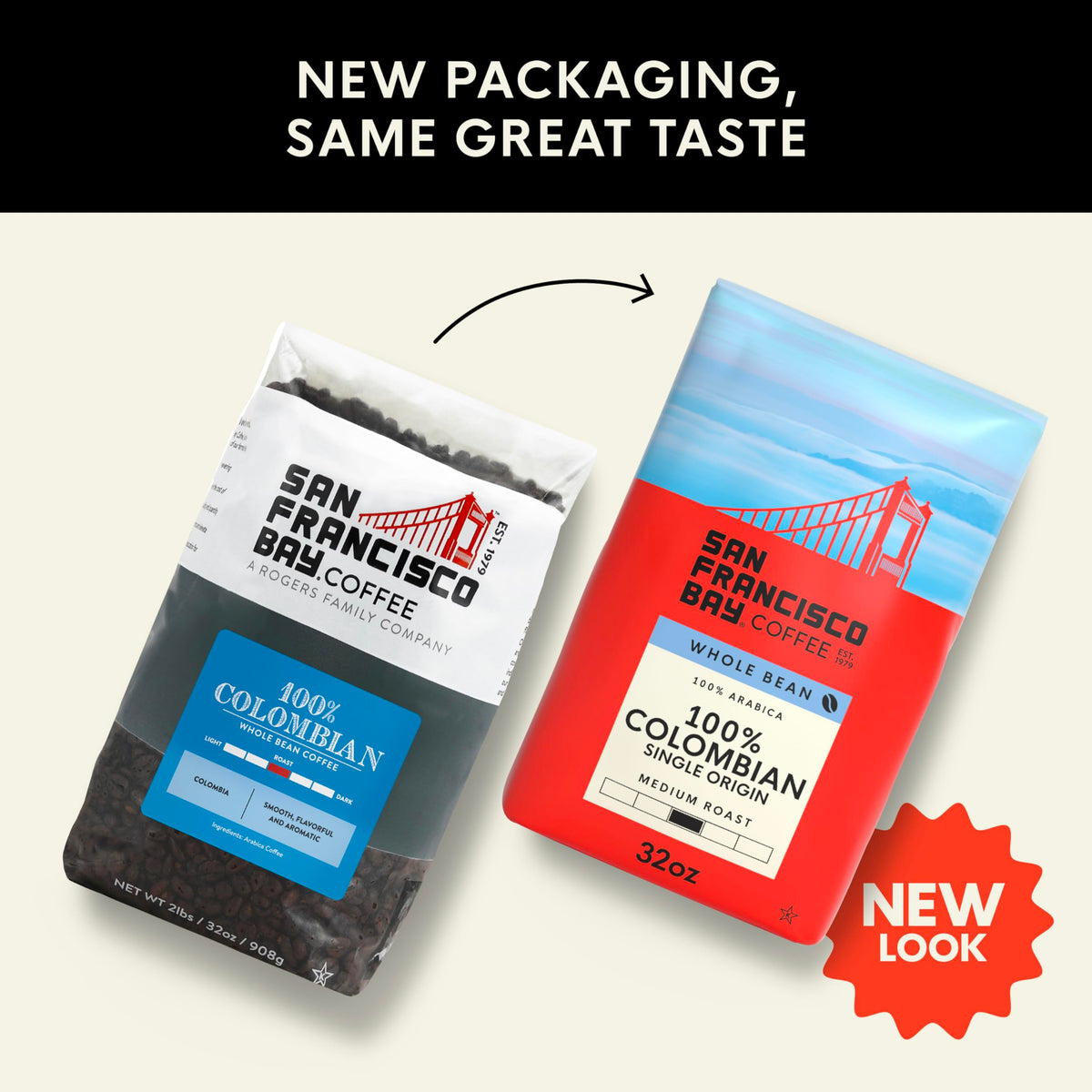 San Francisco Bay Coffee - Medium Roast Colombian Supremo Whole Bean, 2 lb