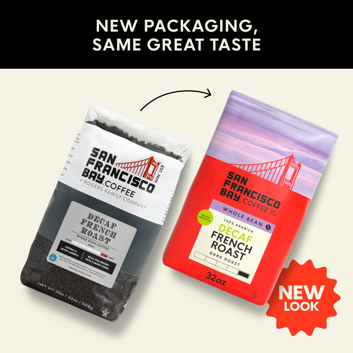 San Francisco Bay Decaf French Roast Whole Bean Coffee - 2 lb - Swiss Water Processed