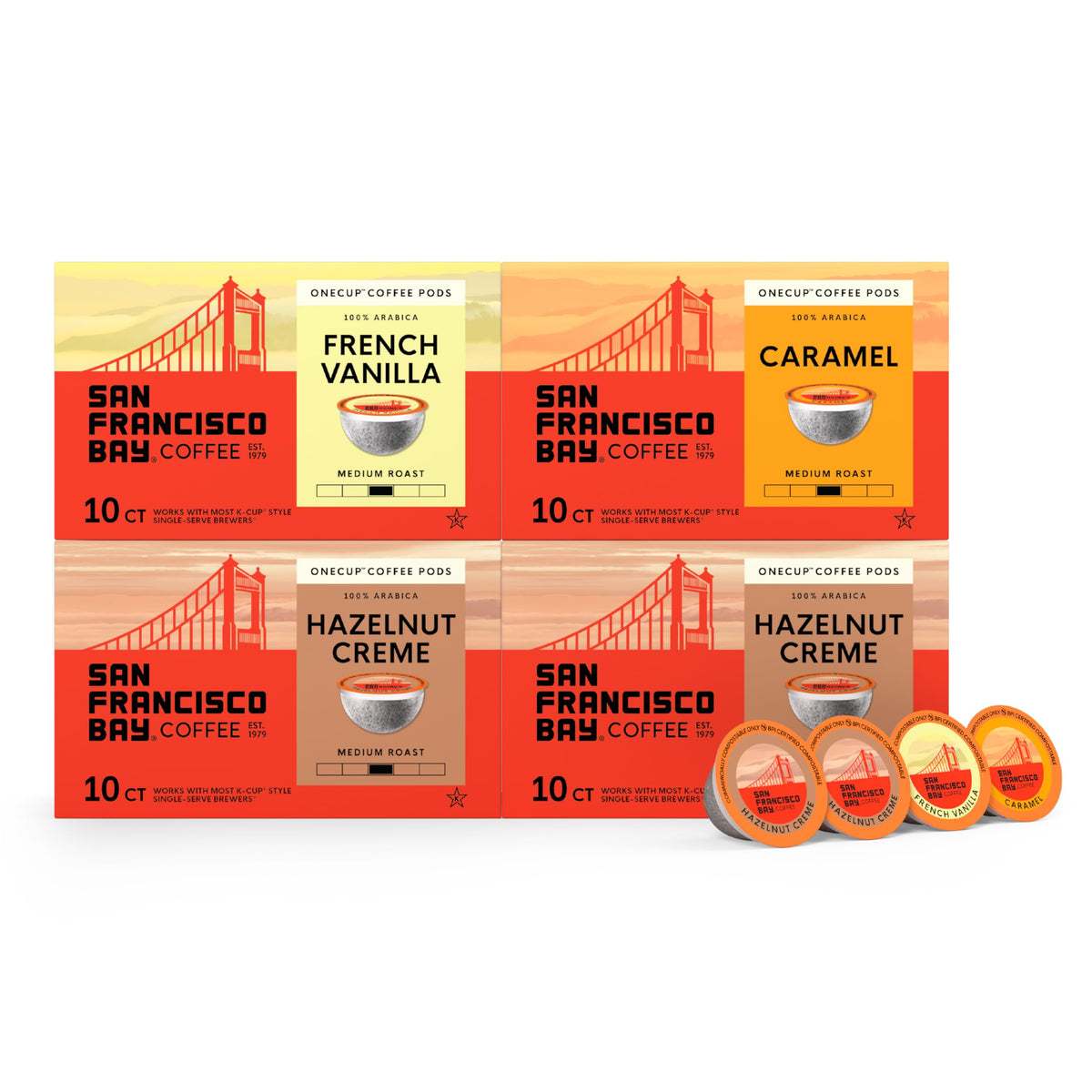 San Francisco Bay K-Cup Flavored Variety Pack (40 ct) – Hazelnut Creme, Caramel & French Vanilla, Compostable Pods