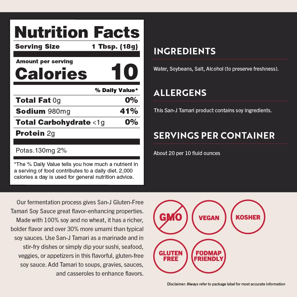 San-J Gluten Free Tamari Soy Sauce – Specially Brewed, 64 oz Bottle (100% Soy)