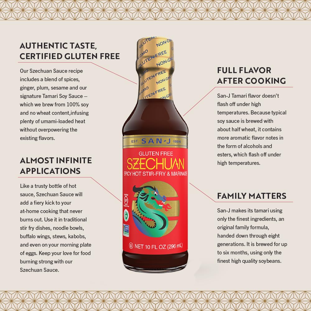 San-J Spice of Life Variety Pack – Gluten Free Teriyaki, Orange, Szechuan, Thai Peanut Sauces (4 x 10 oz)