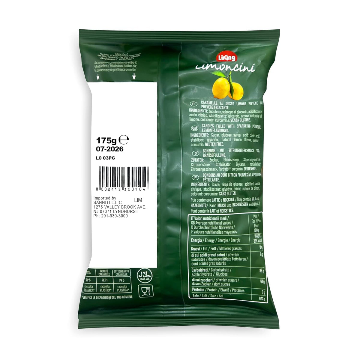 Sanniti Limoncini Frizzanti Candies – Sparkling Italian Lemon Flavor, 6.17 oz Bag (Pack of 6)