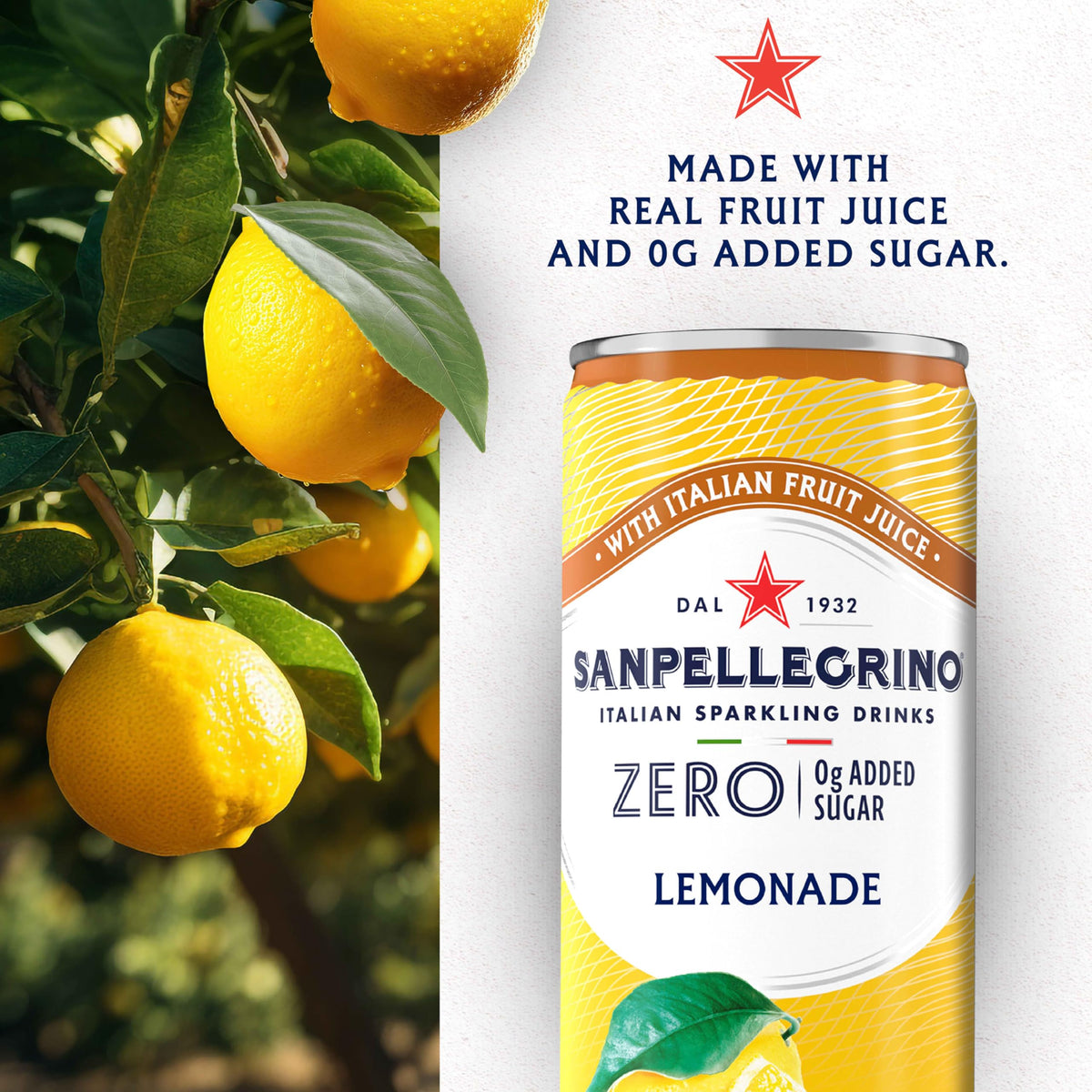 Sanpellegrino Zero Sugar Lemonade – Sparkling Italian Lemon Beverage, 24 Pack