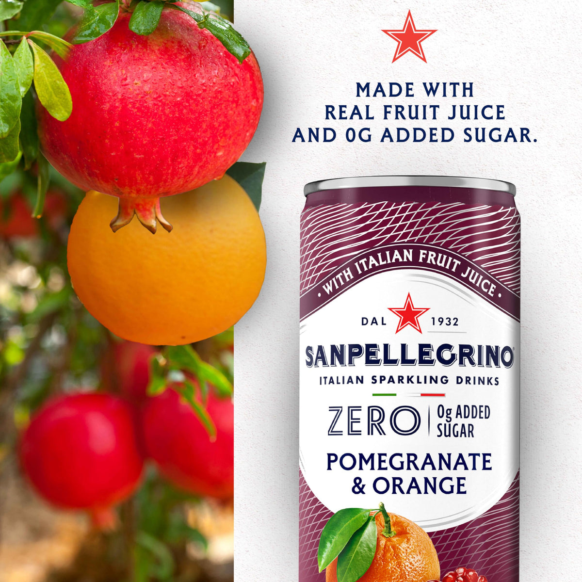 Sanpellegrino Zero Grams Added Sugar Pomegranate & Orange Sparkling Drink – 24 Pack (11.15 fl oz)