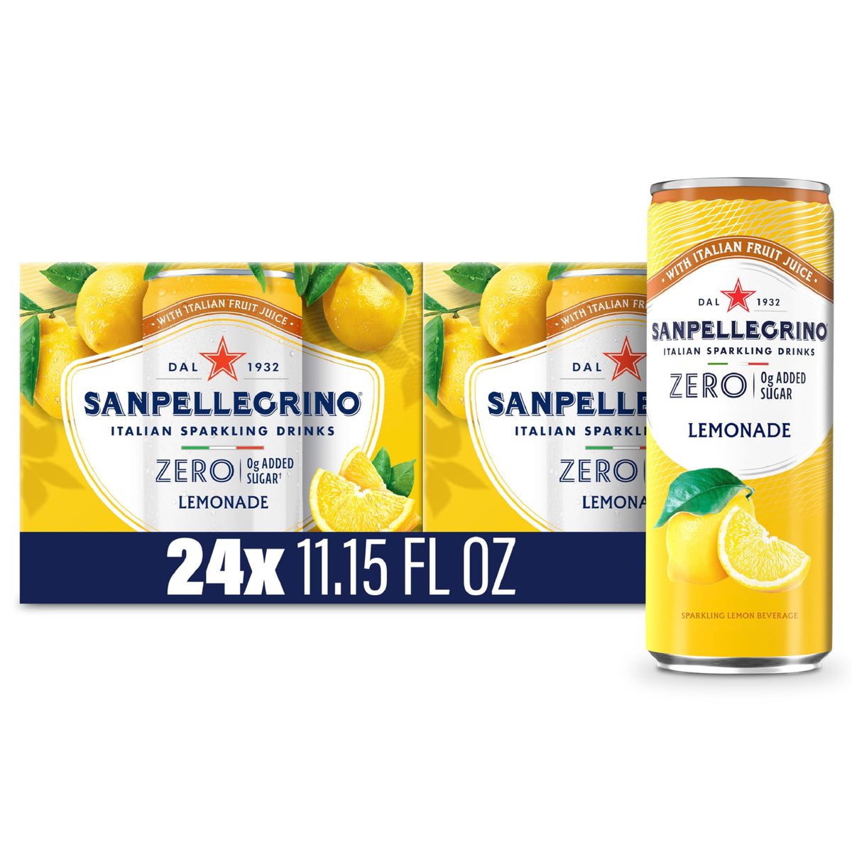 Sanpellegrino Zero Sugar Lemonade – Sparkling Italian Lemon Beverage, 24 Pack
