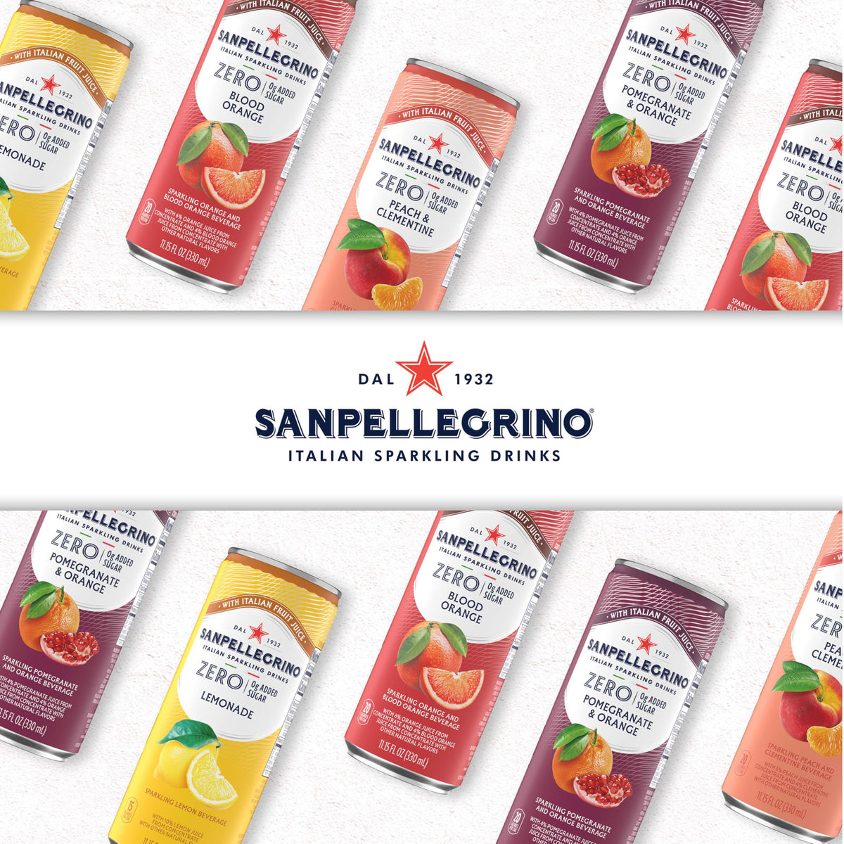 Sanpellegrino Zero Grams Added Sugar Pomegranate & Orange Sparkling Drink — 24 Pack (11.15 fl oz) | Low-Calorie Italian Sparkling Beverage