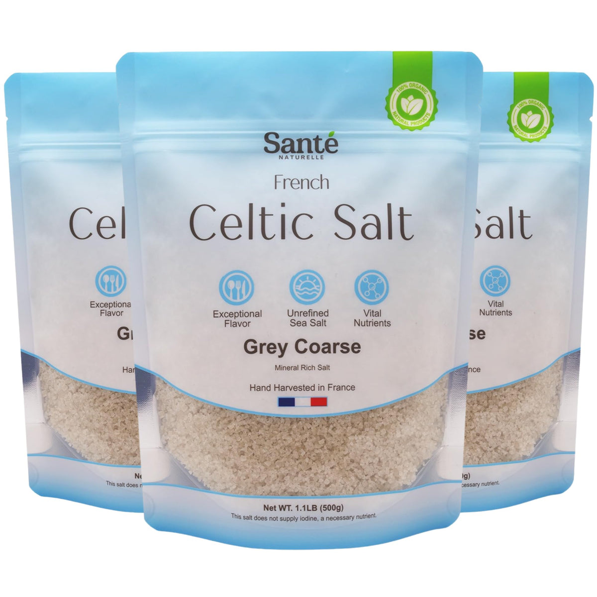 Sante Naturelle Celtic Salt Grey Coarse Sea Salt – 3x1.1lb Hand-Harvested French Sea Salt with 82+ Minerals