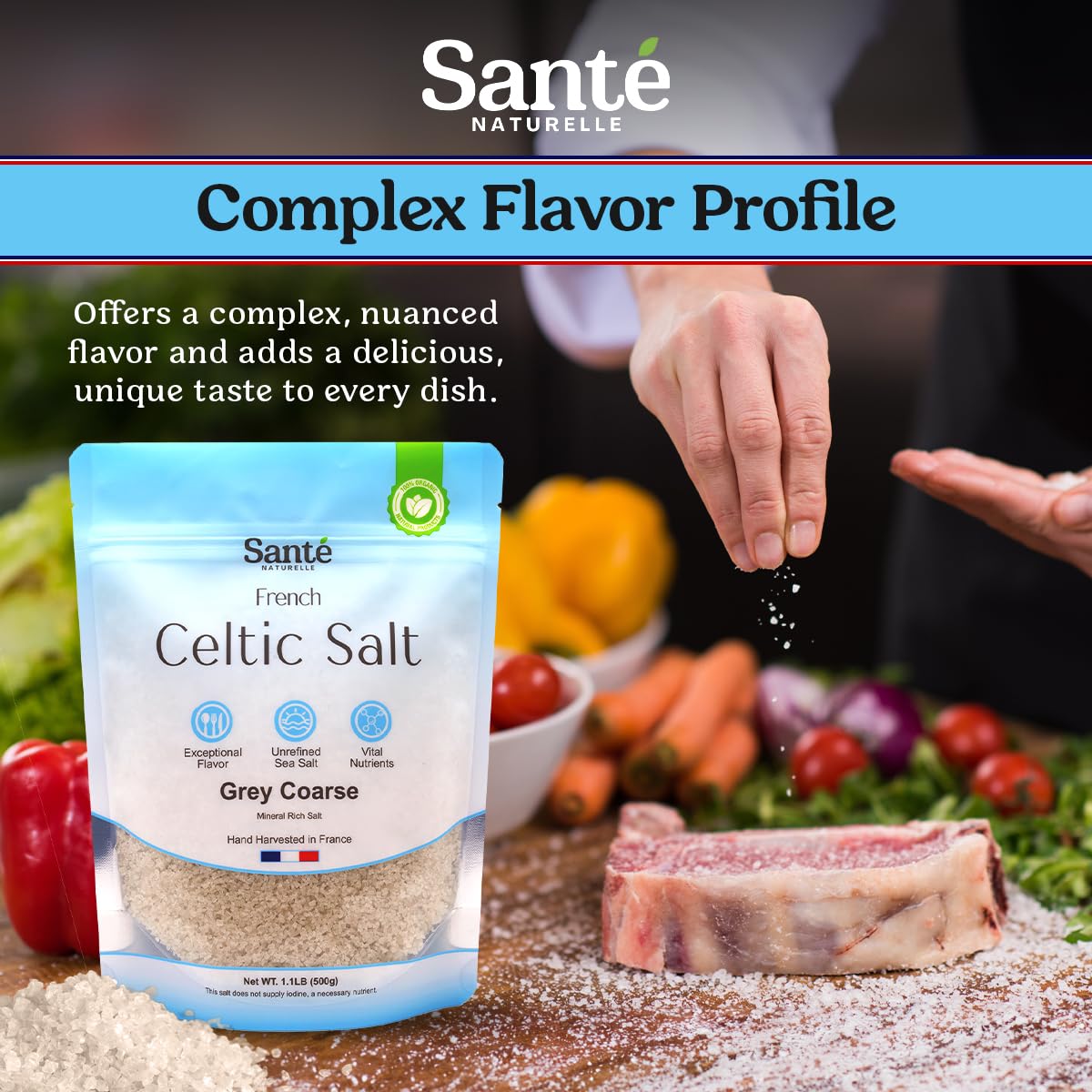 Sante Naturelle Celtic Salt Grey Coarse Sea Salt – 3x1.1lb Hand-Harvested French Sea Salt with 82+ Minerals