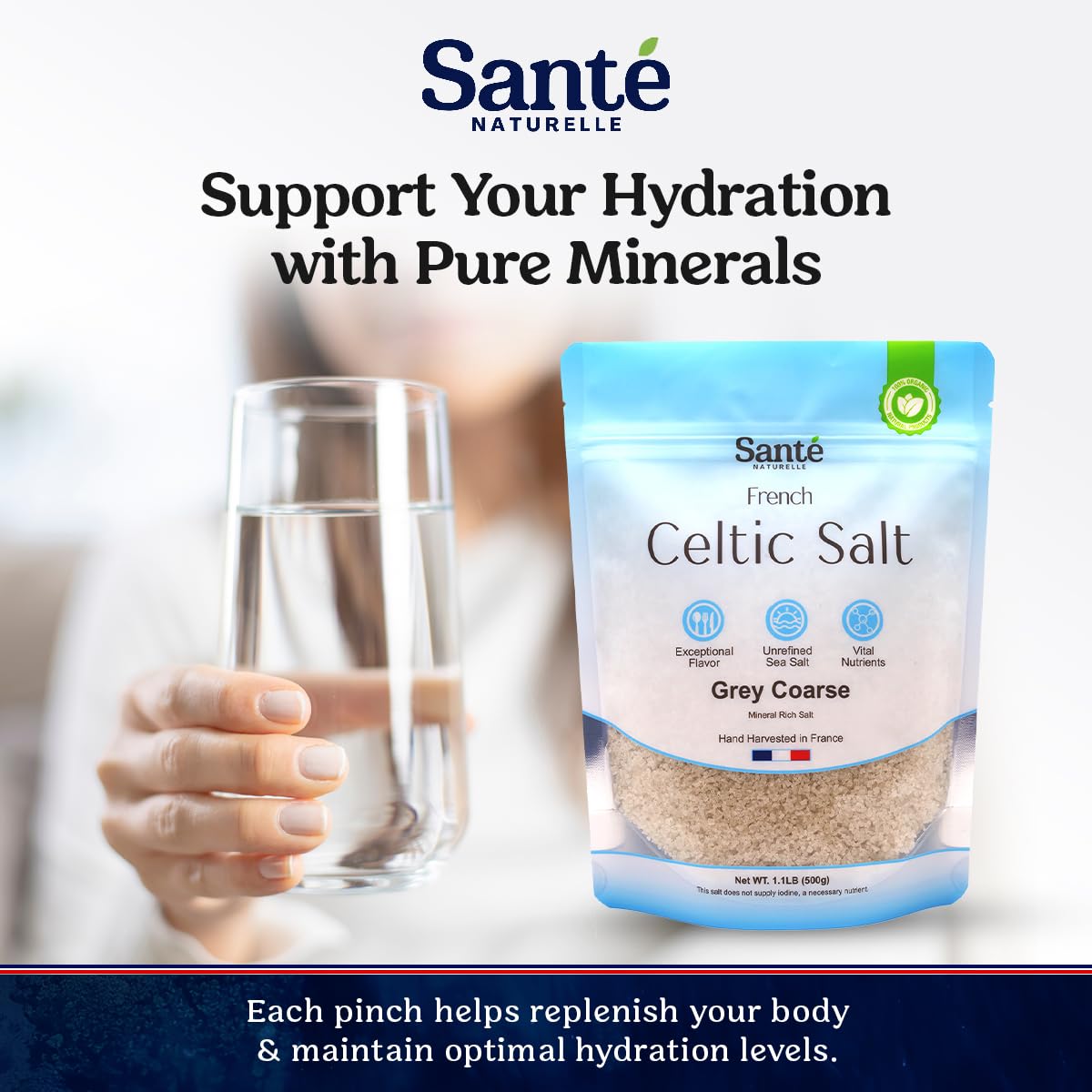 Sante Naturelle Celtic Salt Grey Coarse Sea Salt – 3x1.1lb Hand-Harvested French Sea Salt with 82+ Minerals