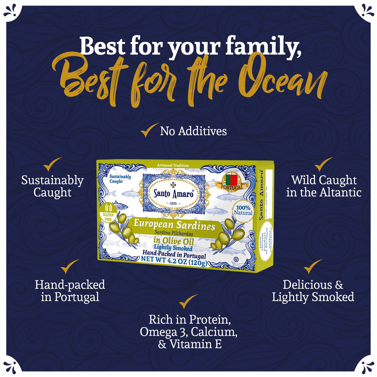 Santo Amaro Sardines in Olive Oil – Wild Caught, Hand-Packed in Portugal | Lightly Smoked, 21g Protein, Keto & Paleo