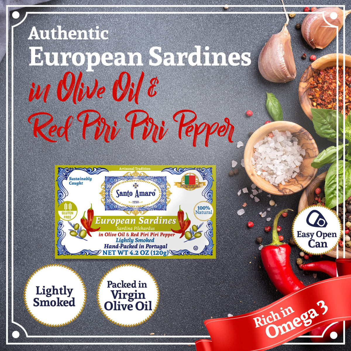 Santo Amaro Sardines in Olive Oil & Red Piri Piri – Hand-Packed, Wild Caught