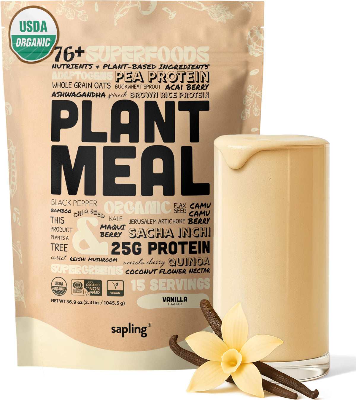 Plant Meal Replacement Shake - Vanilla | 25g Plant-Based Protein + 76+ Organic Superfoods