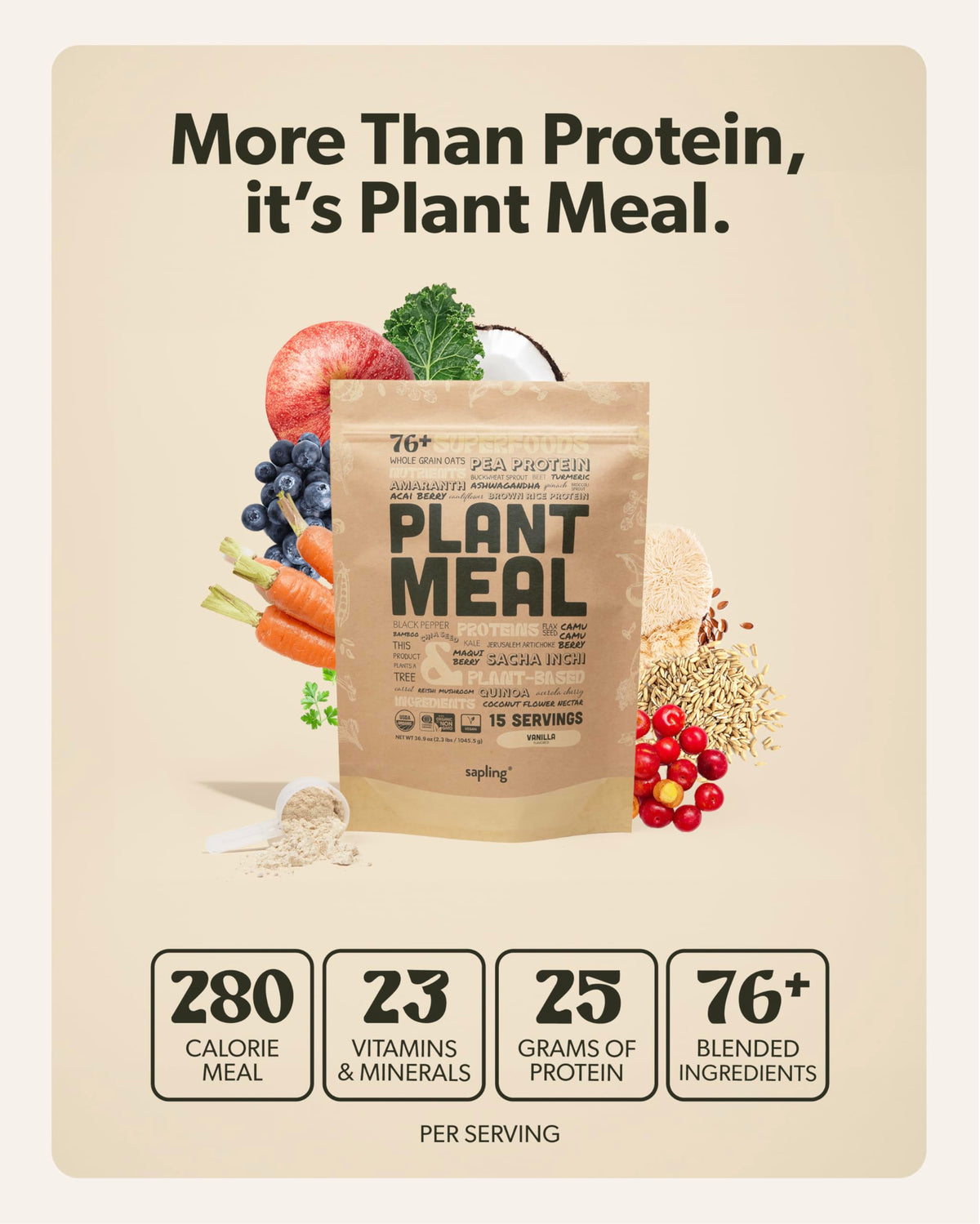 Plant Meal Replacement Shake - Vanilla | 25g Plant-Based Protein + 76+ Organic Superfoods