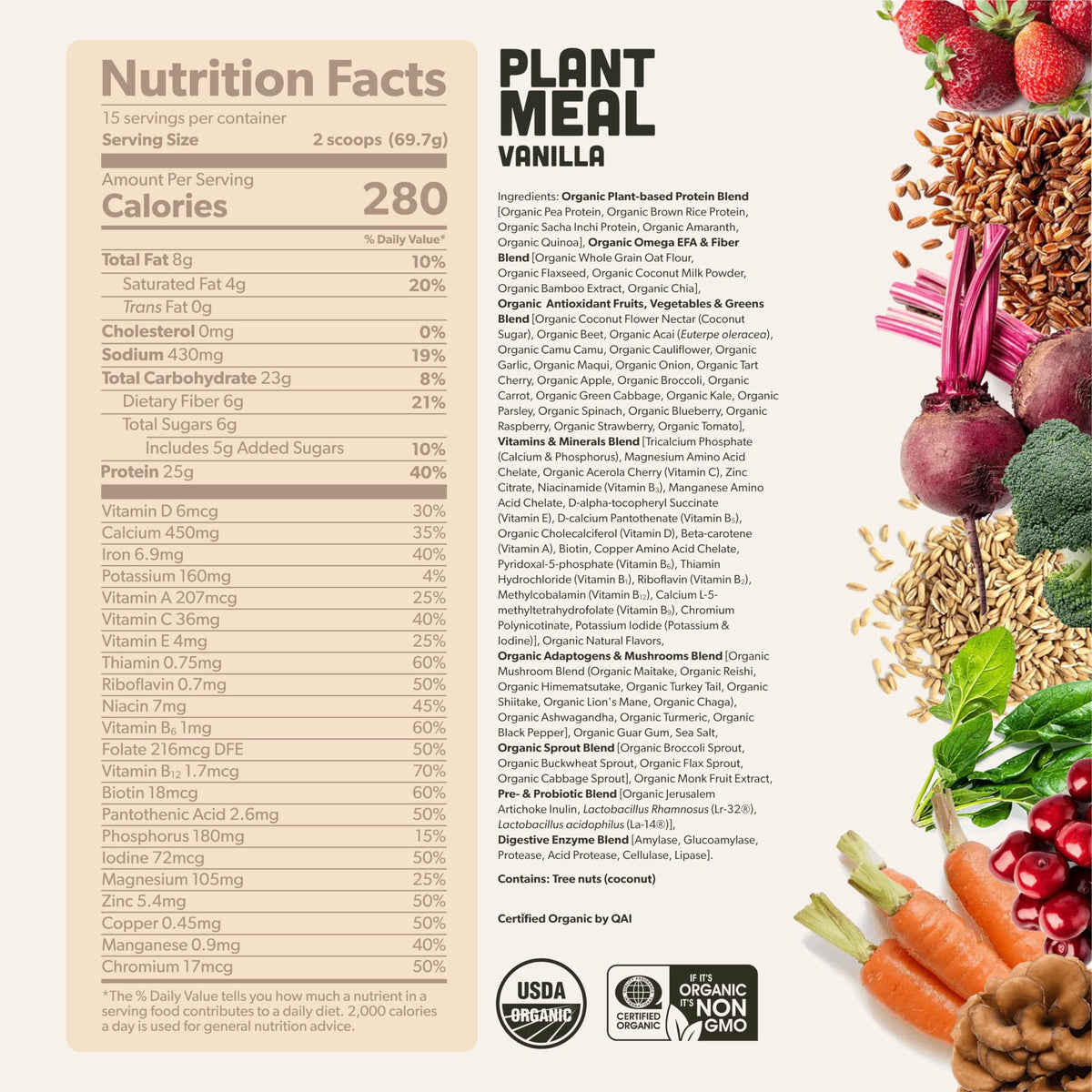 Plant Meal Replacement Shake - Vanilla | 25g Plant-Based Protein + 76+ Organic Superfoods