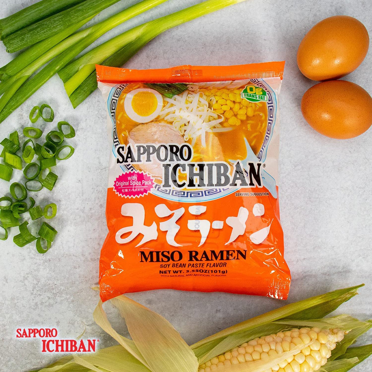 [SAPPORO ICHIBAN] Miso Flavor Ramen Noodles, No. 1 Tasting Japanese Instant Noodles (3.5 Oz. x 24 pouches)