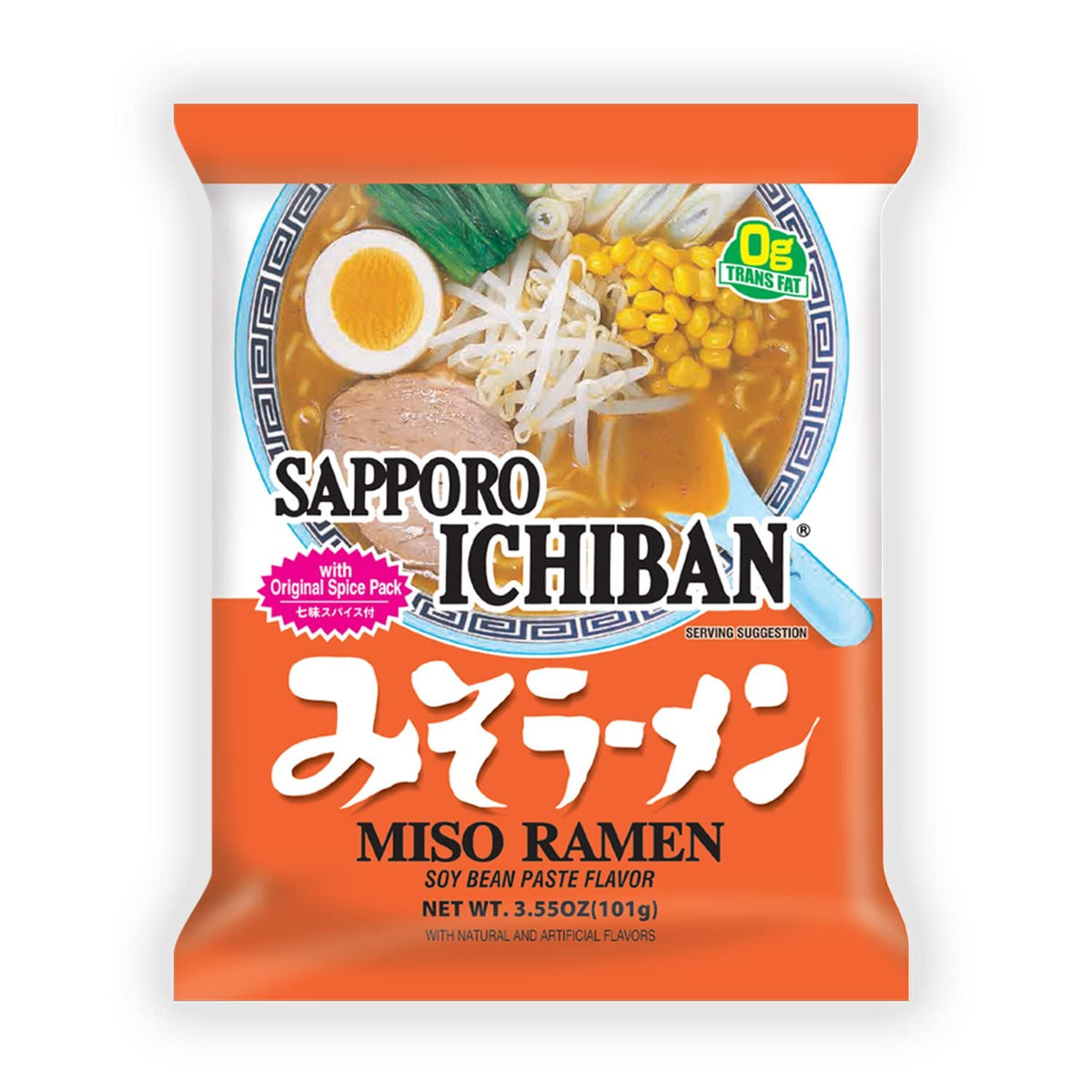 [SAPPORO ICHIBAN] Miso Flavor Ramen Noodles, No. 1 Tasting Japanese Instant Noodles (3.5 Oz. x 24 pouches)