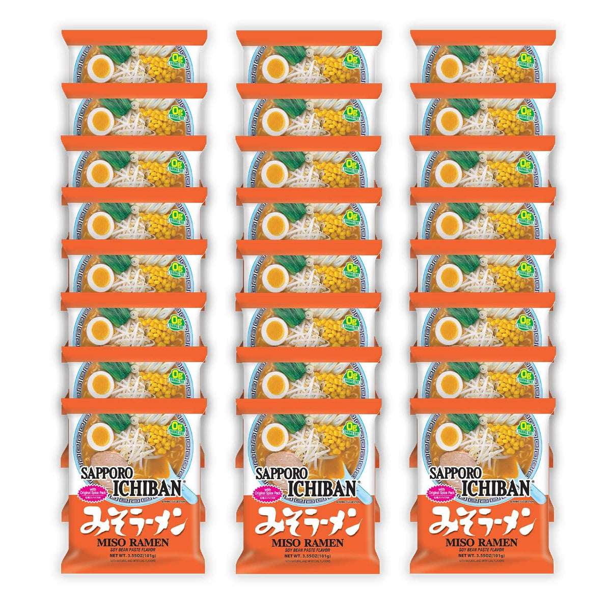 [SAPPORO ICHIBAN] Miso Flavor Ramen Noodles, No. 1 Tasting Japanese Instant Noodles (3.5 Oz. x 24 pouches)
