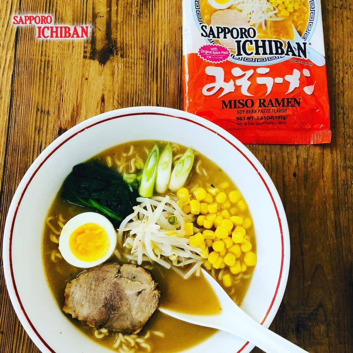 [SAPPORO ICHIBAN] Miso Flavor Ramen Noodles, No. 1 Tasting Japanese Instant Noodles (3.5 Oz. x 24 pouches)